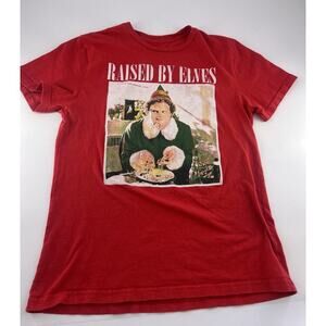 Elf Christmas Shirt Mens Small Red Holiday Pullover Short Sleeve Cotton Unisex